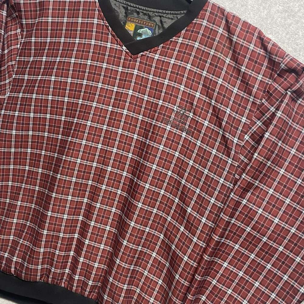 Vintage Forrester’s Men M Plaid Pullover Jacket V-Neck Lined Embroidered Red/Blk - Picture 2 of 9
